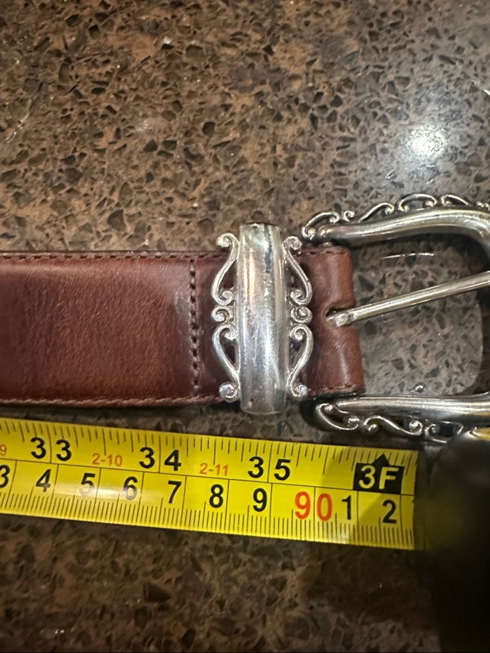 Vintage Brighton Brown Leather Belt with Decorative Silver Buckle - Picture 4 of 6